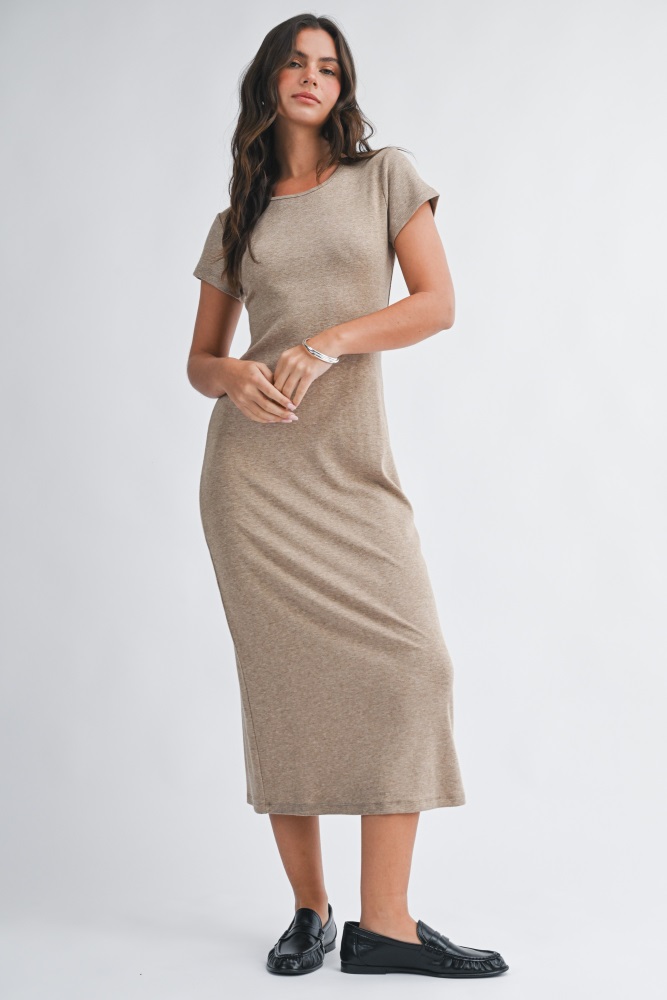 Taupe Ribbed Side Slit Tank Dress PinkBlush Taupe Ribbed Side Slit Tank Dress PinkBlush