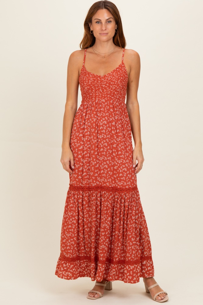 Rust Embroidered Button Down Maxi Dress  PinkBlush