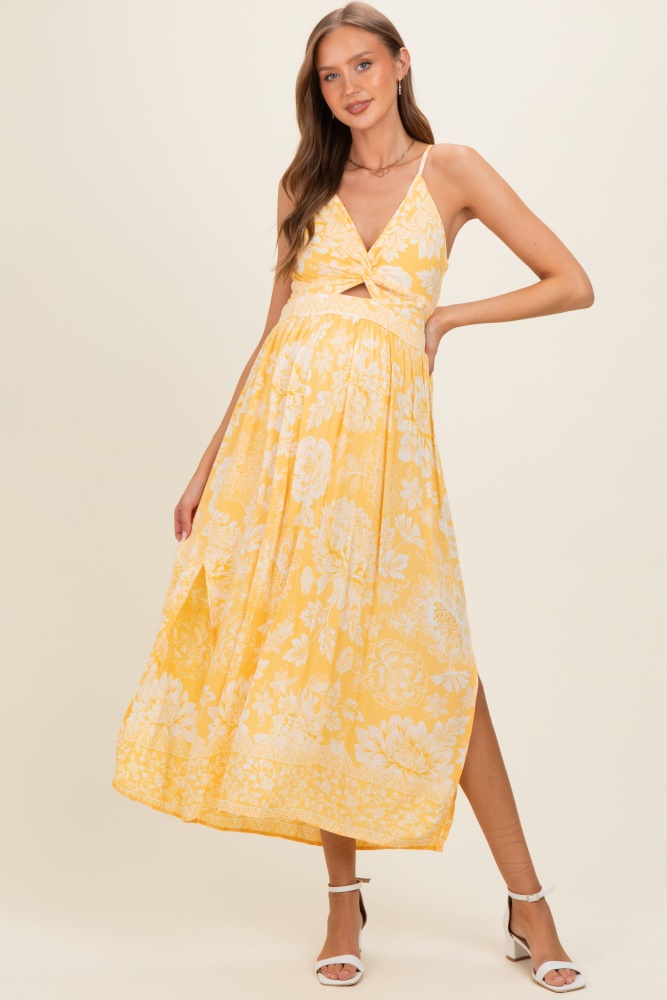 yellow flowy maternity dress Angel Maternity Chelsea Maternity Ruffled Maxi Dress in Yellow Animal Print