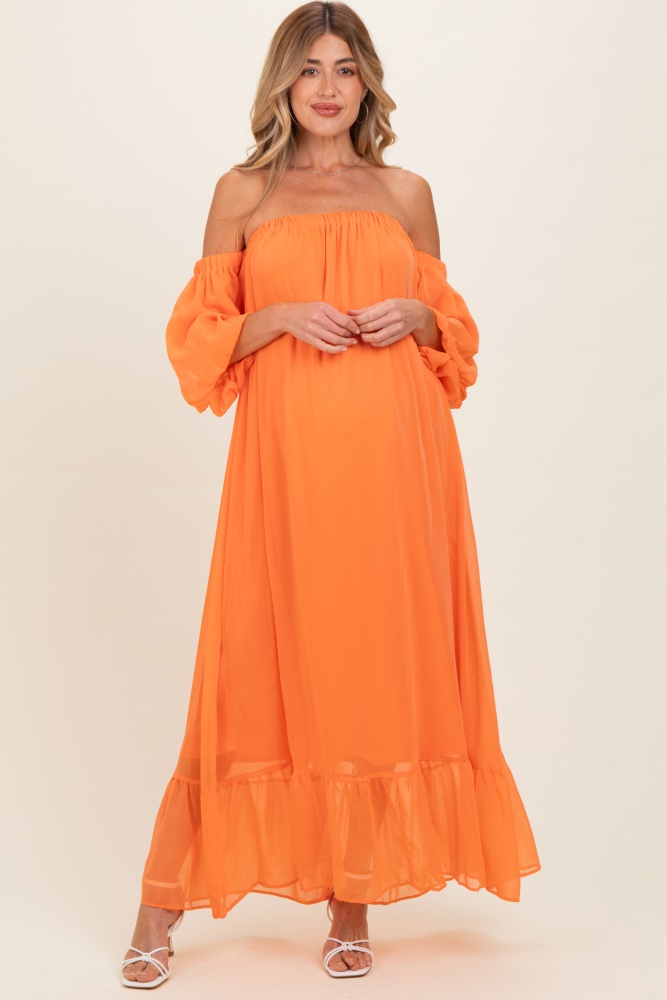 maxi burnt orange maternity dress See-Through Half Sleeves A Line Maternity Dress