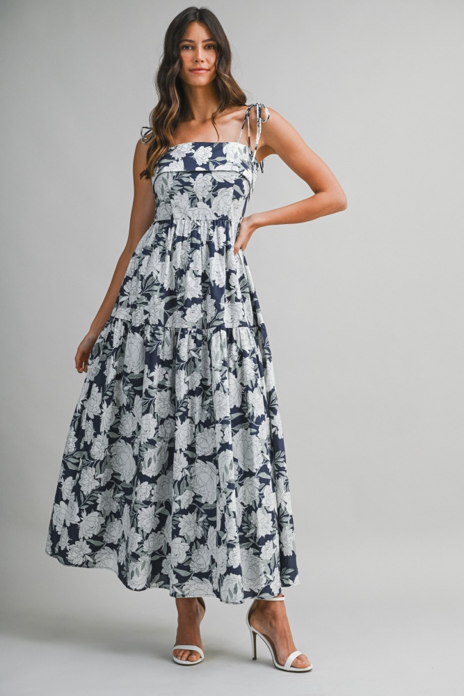 navy blue maxi dress with pink flowers Sienna Navy Floral Embroidered Maxi Dress Frock and Frill