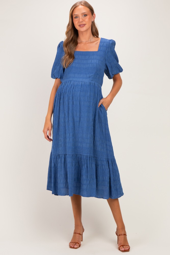 Navy Blue Floral Wrap Maternity Midi Dress – PinkBlush