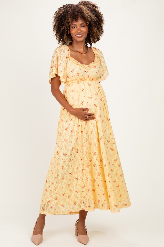 midi yellow maternity dress Lola Smocked Maternity & Nursing Midi Dress