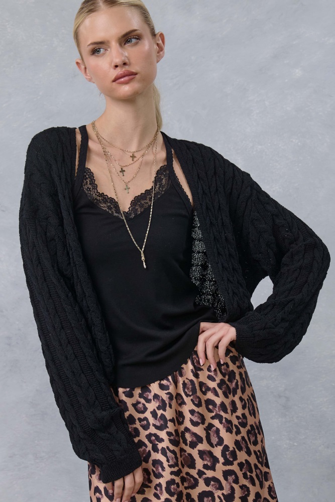 Black Cropped Chunky Open Knit Cardigan – PinkBlush