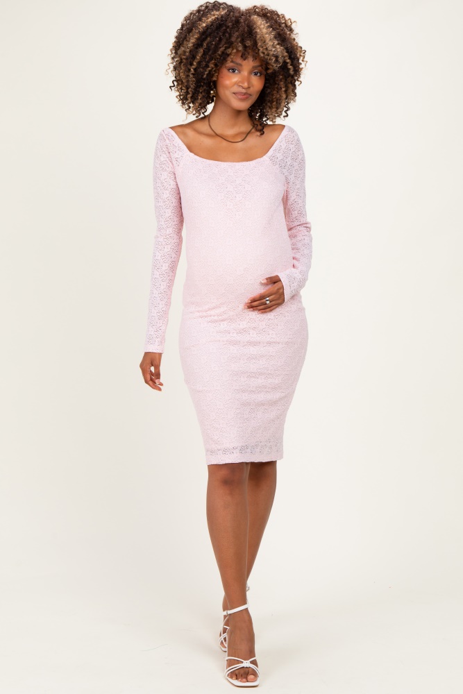 pink dresses for pregnant women Waterfall Maternity Midi Dress Orchid front and back Midi Length with Split Half Sleeves Hidden Breastfeeding Panel Fabric pink blush maternity dress medium