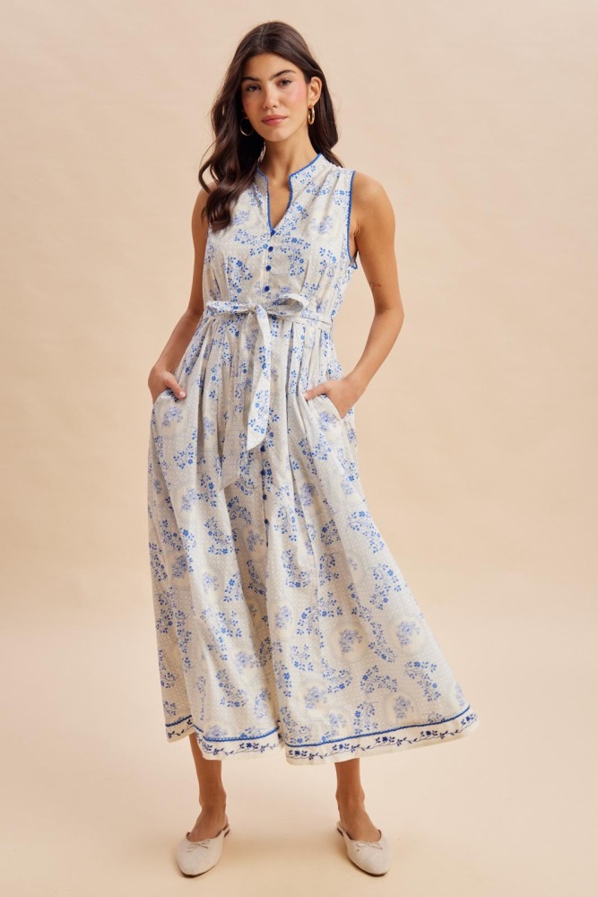 nursing dresses summer Belted Midi with Pockets- Beige Floral removable belt Nursing-Friendly Dresses For Summer -