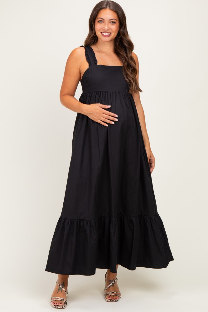 black and gold maternity dress Lyra | Black Cross Halter-Neck Maternity Maxi Dress With Cape