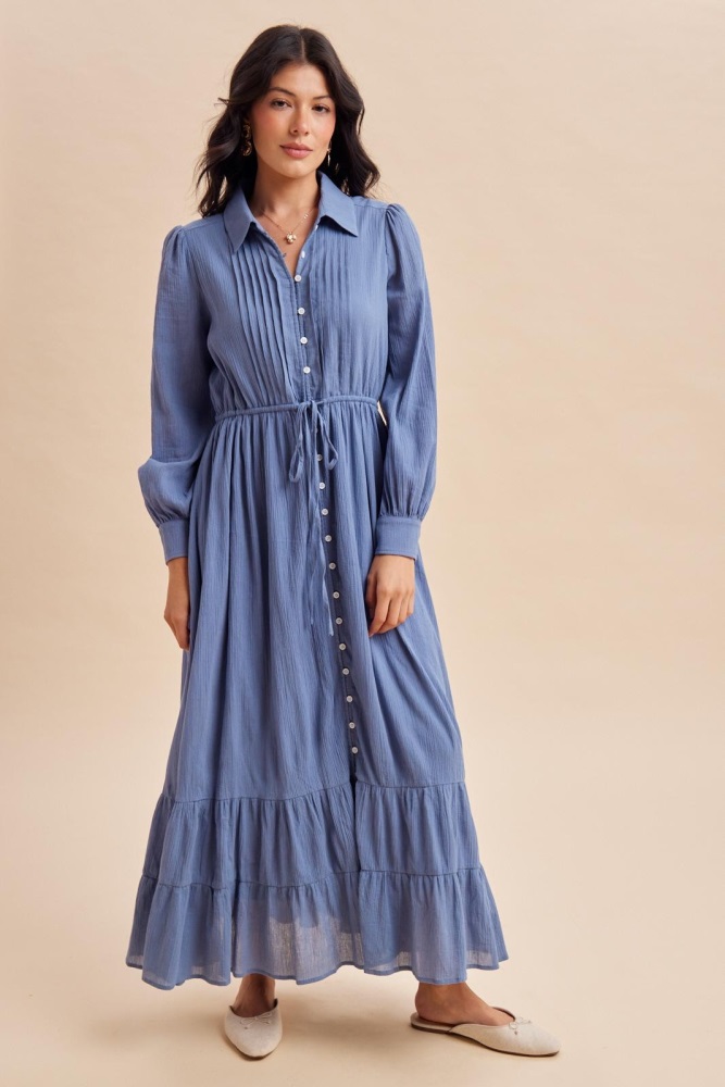 button down dress long Women's Sleeve Linen Midi Designed with an open neckline and spread collar Maxi Shirt Dresses | Next
