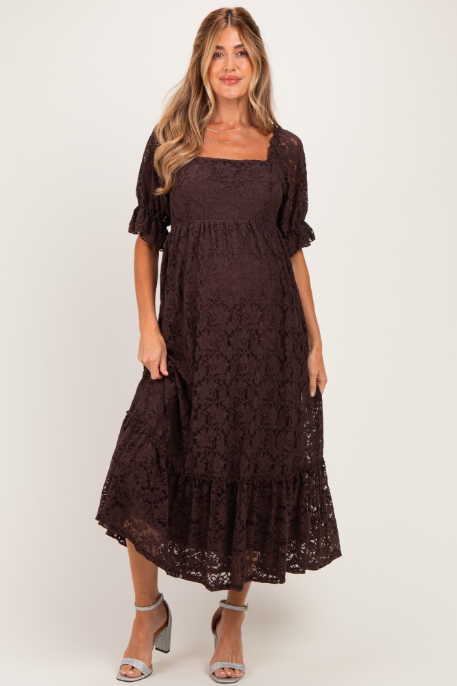 brown floral maternity dress Button Front Waist Tie Midi – PinkBlush V neck