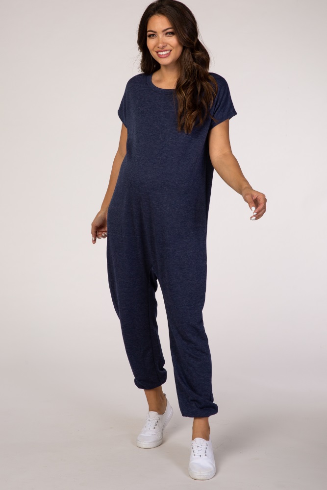 navy blue maternity jumpsuit
