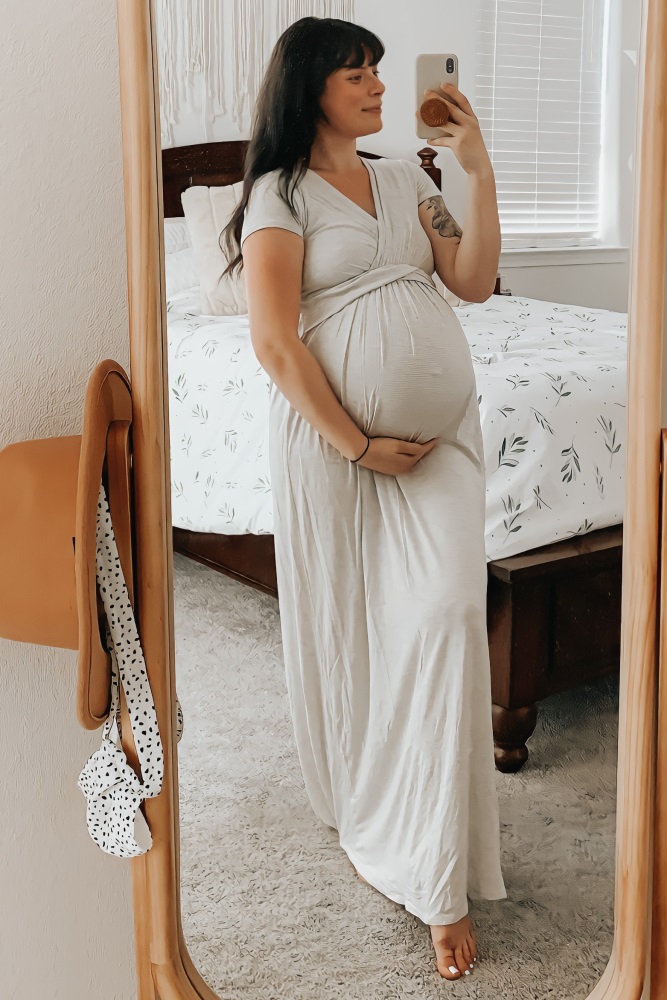 PinkBlush Beige Draped Maternity/Nursing Maxi Dress