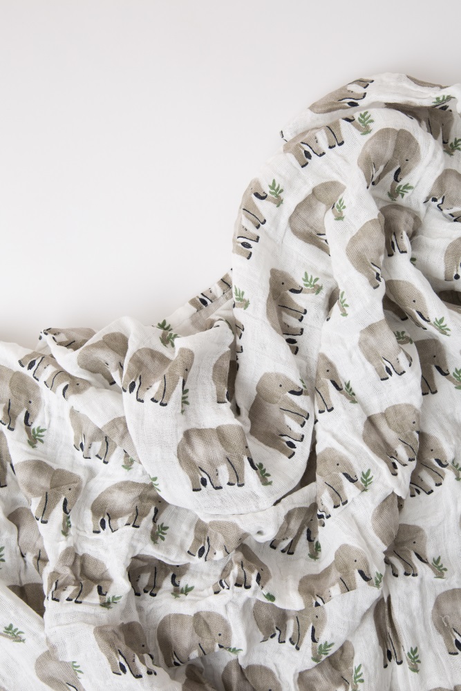 elephant muslin swaddle blanket