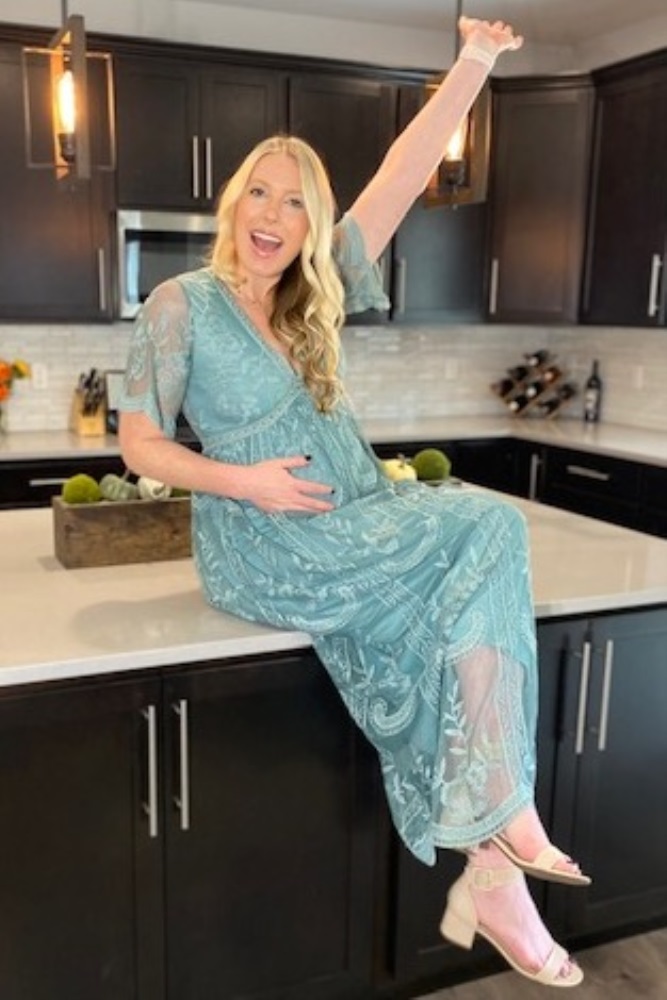 Sage Lace Mesh Overlay Maternity Maxi Dress PinkBlush Sage Lace Mesh Overlay Maternity Maxi Dress PinkBlush