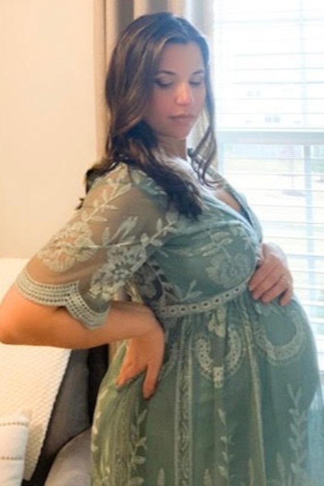 Sage Lace Mesh Overlay Maternity Maxi Dress PinkBlush Sage Lace Mesh Overlay Maternity Maxi Dress PinkBlush