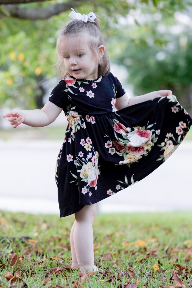 Black Floral Print Short Sleeve Toddler 