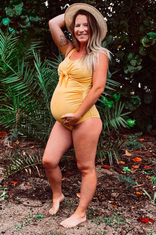 Yellow Ribbed Front Knot One-Piece Maternity Swimsuit – PinkBlush