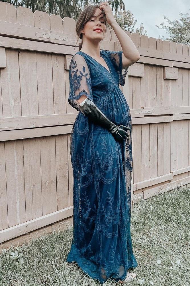 fitted blue maternity dress Royal Blue Ruffled Maternity Gown Maternity Gown for Photo Shoot and Baby Showers M