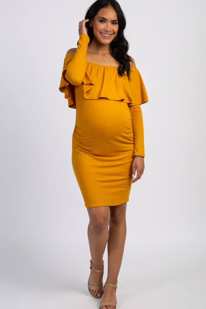 Mustard Yellow Off The Shoulder Dress 