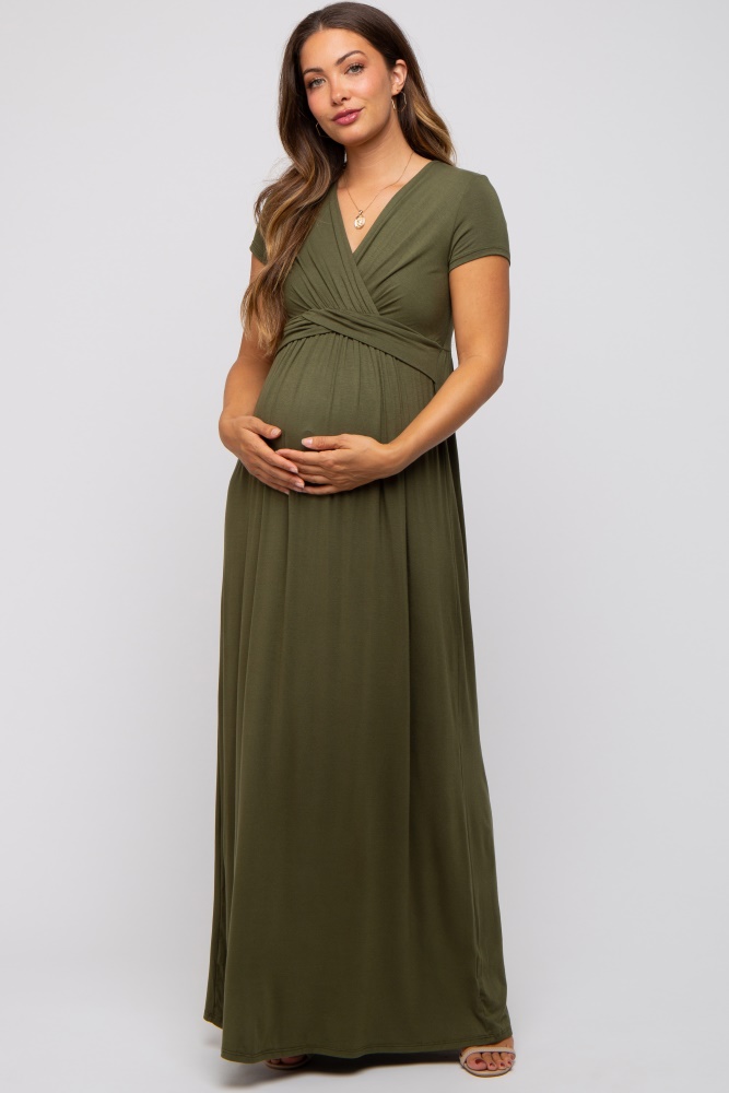 pinkblush olive draped maternity/nursing maxi dress