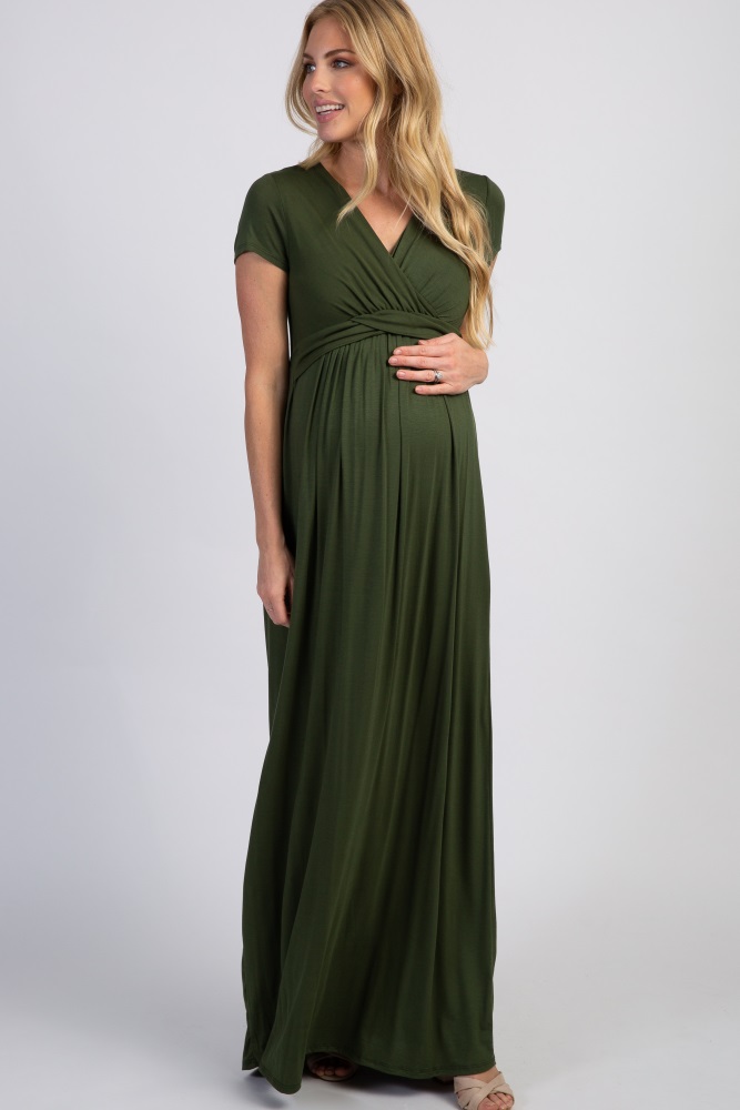 olive green maternity maxi dress