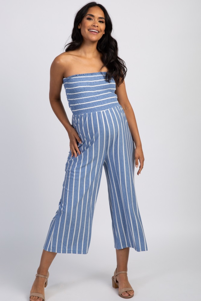 light blue strapless jumpsuit