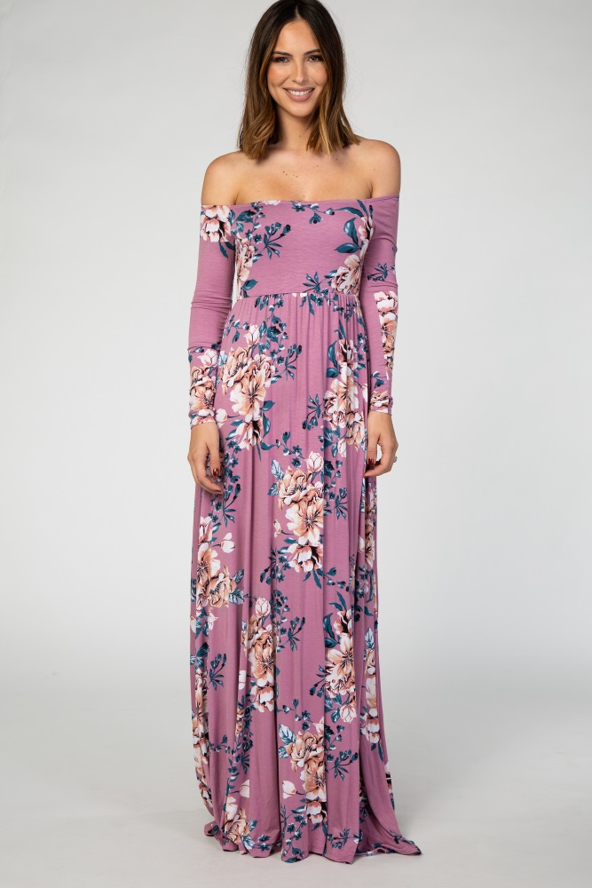 off shoulder maxi floral dress