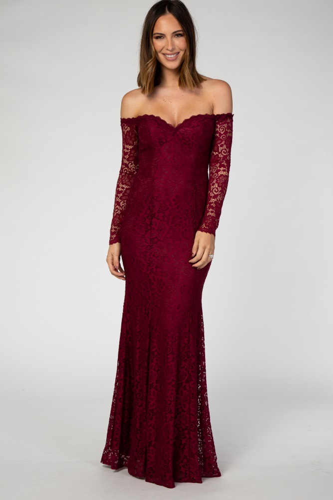 long sleeve burgundy maxi dress