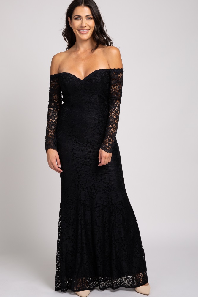 black off the shoulder long sleeve dress