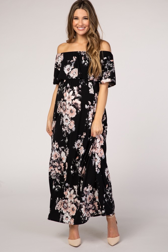 black floral dress off the shoulder