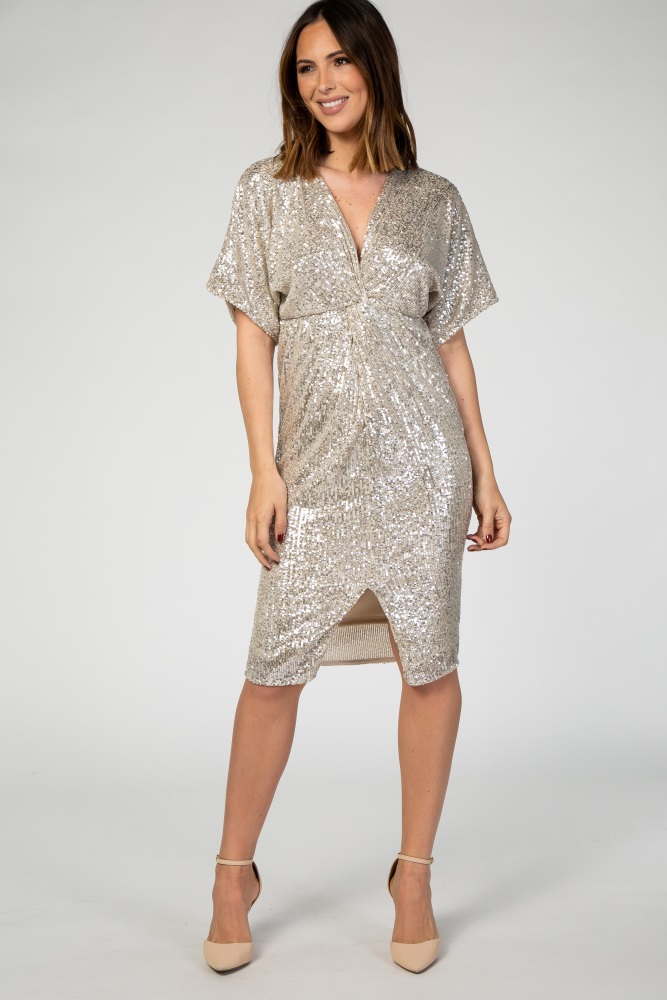 gold wrap dress with sleeves