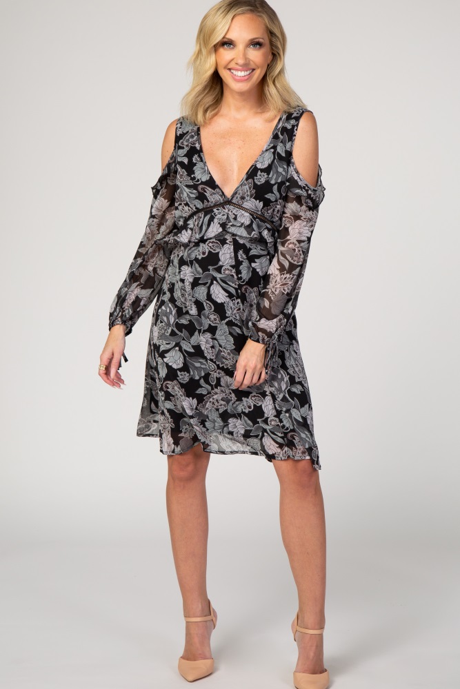 black floral chiffon dress