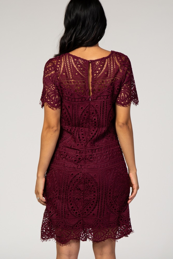 burgundy lace shift dress