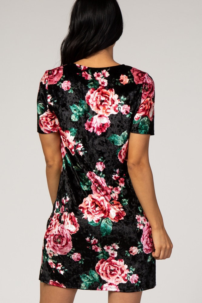 black floral short sleeve dress