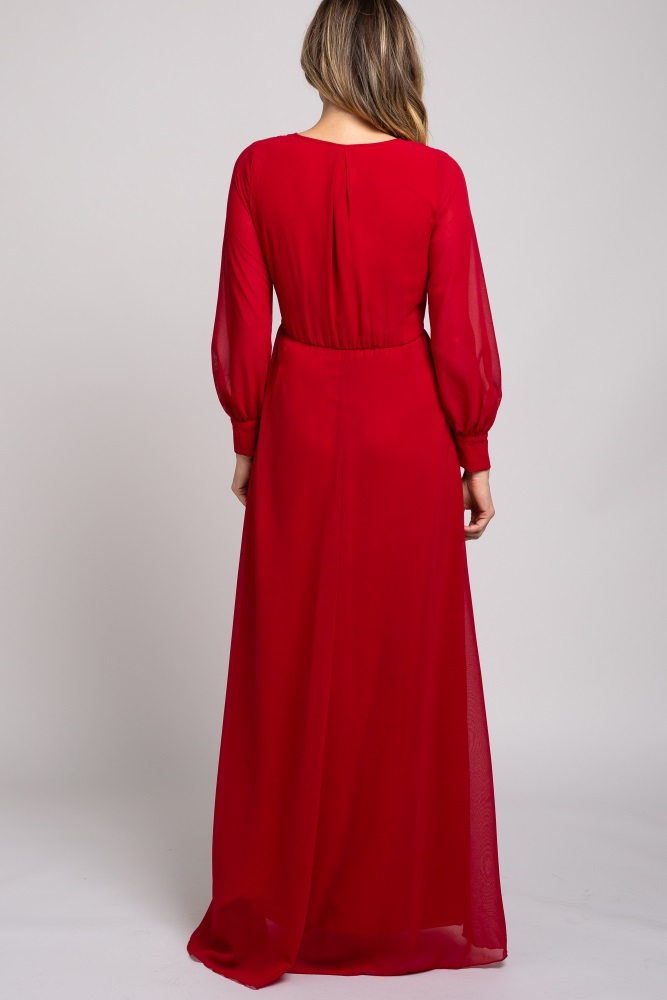 red pleated maxi dress