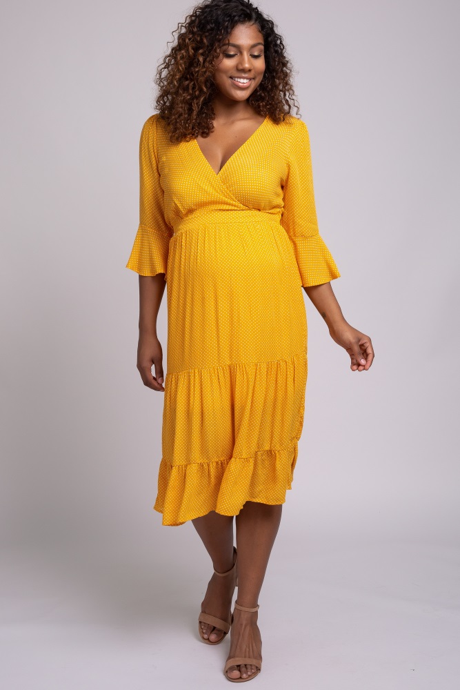 mustard midi dress with sleeves