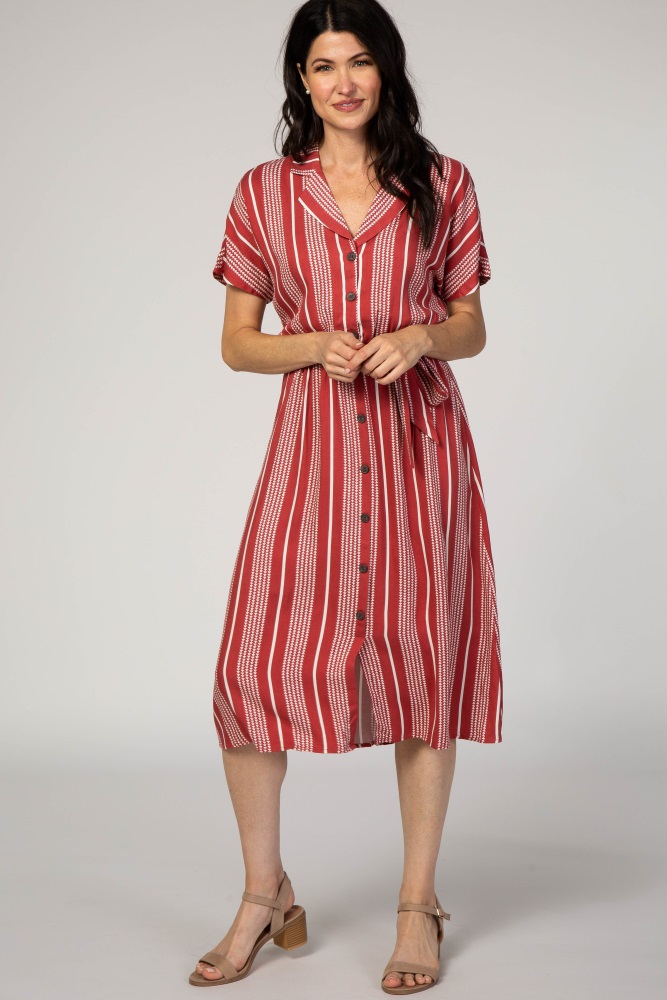 red button down midi dress