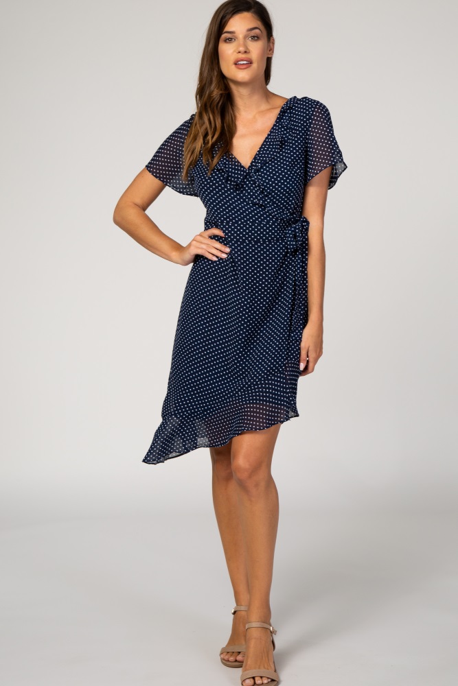 blue spotty wrap dress