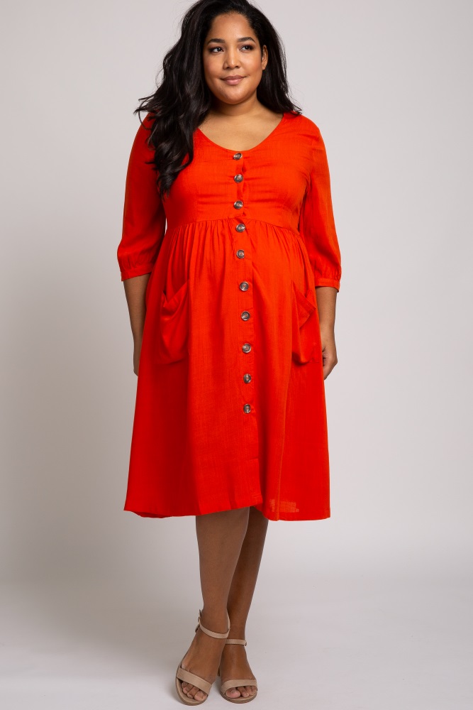 orange button front dress