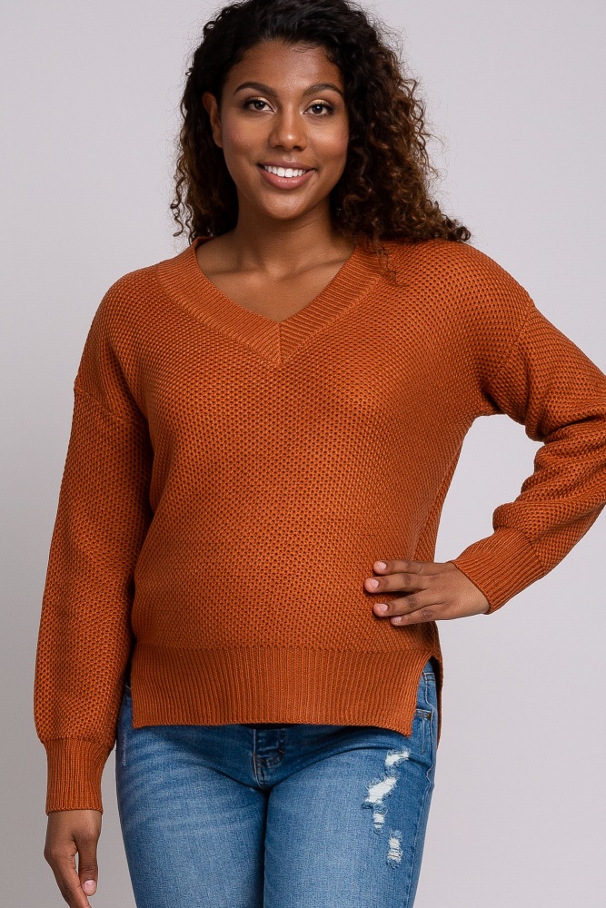Rust Knit V Neck Maternity Sweater Rust Knit V Neck Maternity Sweater
