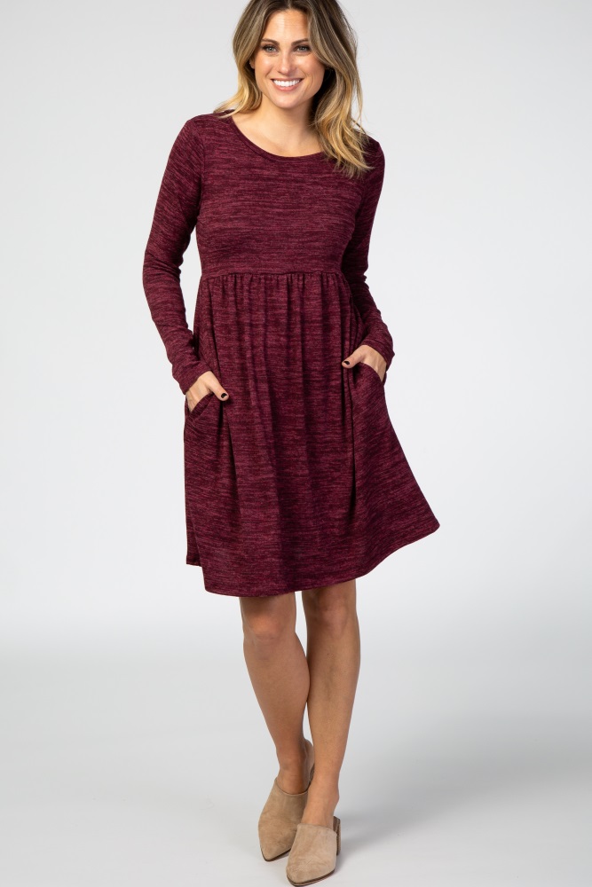 burgundy heathered long sleeve knit dress