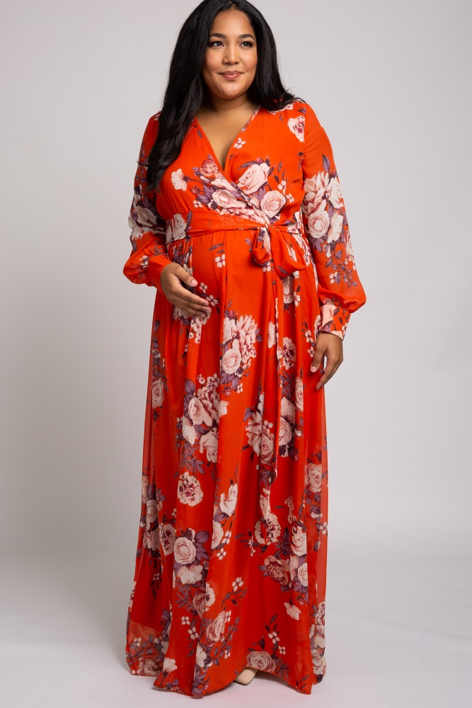 long sleeve orange maxi dress