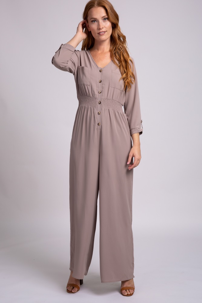 mocha button up jumpsuit