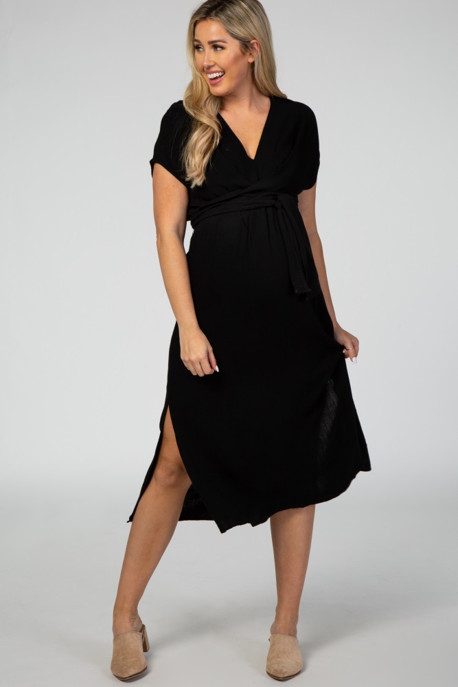 black tie front midi dress