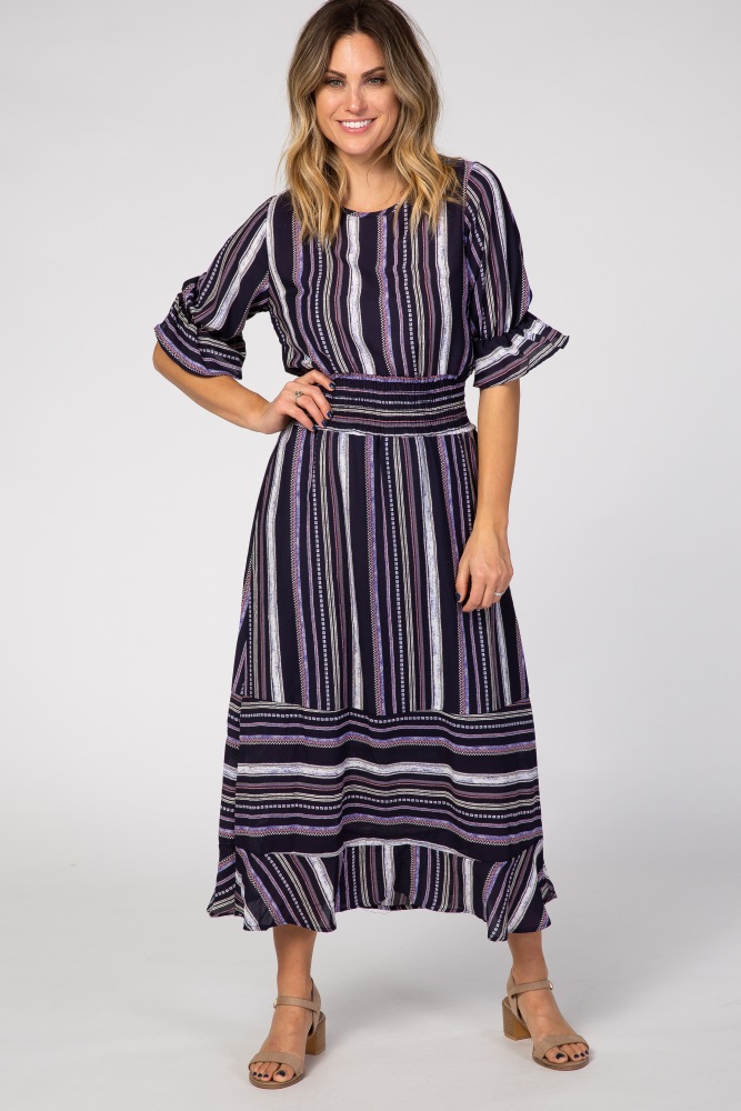 navy midi dress with sleeves