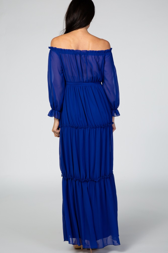 royal blue off the shoulder maxi dress