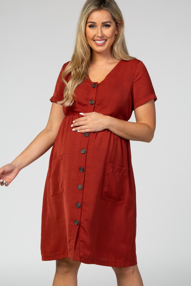 rust button down dress