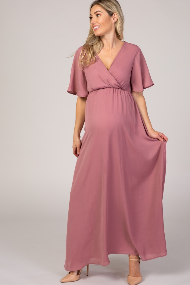mauve maxi dress with sleeves