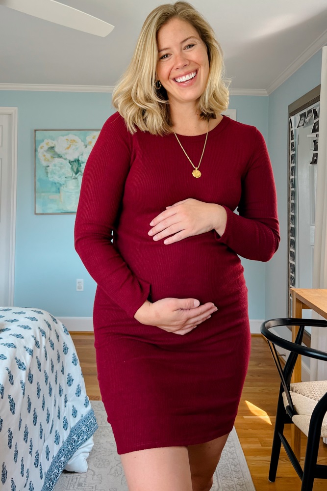 open lace back dress PinkBlush Burgundy Draped 3/4 Sleeve Maternity Maxi Dress main image 1