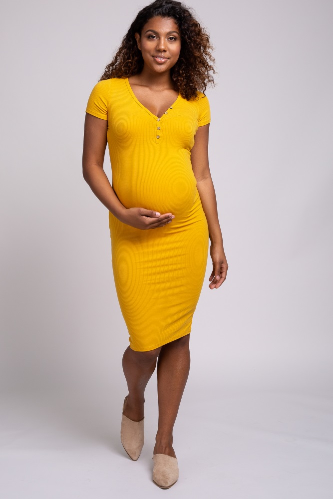 short yellow maternity dress