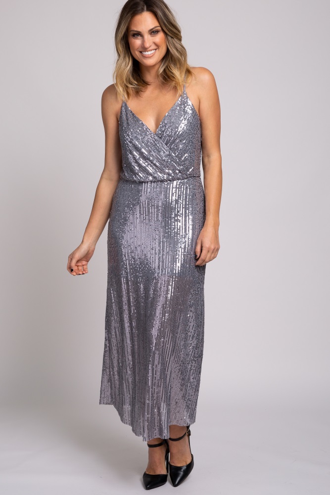 silver sequin midi dress